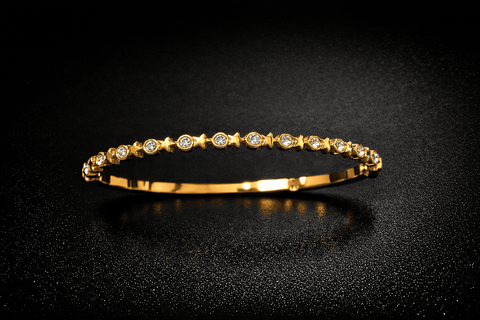 Stainless Steel Gold-color Plated Geometric Trendy Bangle  Interval Zircon size 2.4 (2.25 inch) thumbnail 2