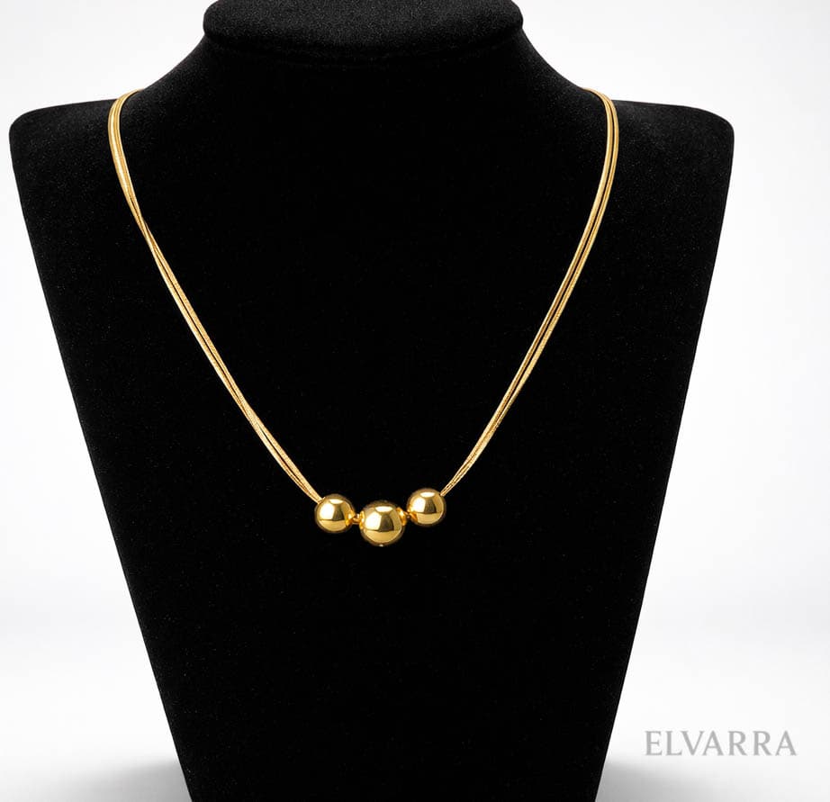 Stainless Steel Gold-plated Fashion Necklace Three Beads Pendant Light Luxury Jewelry thumbnail 2