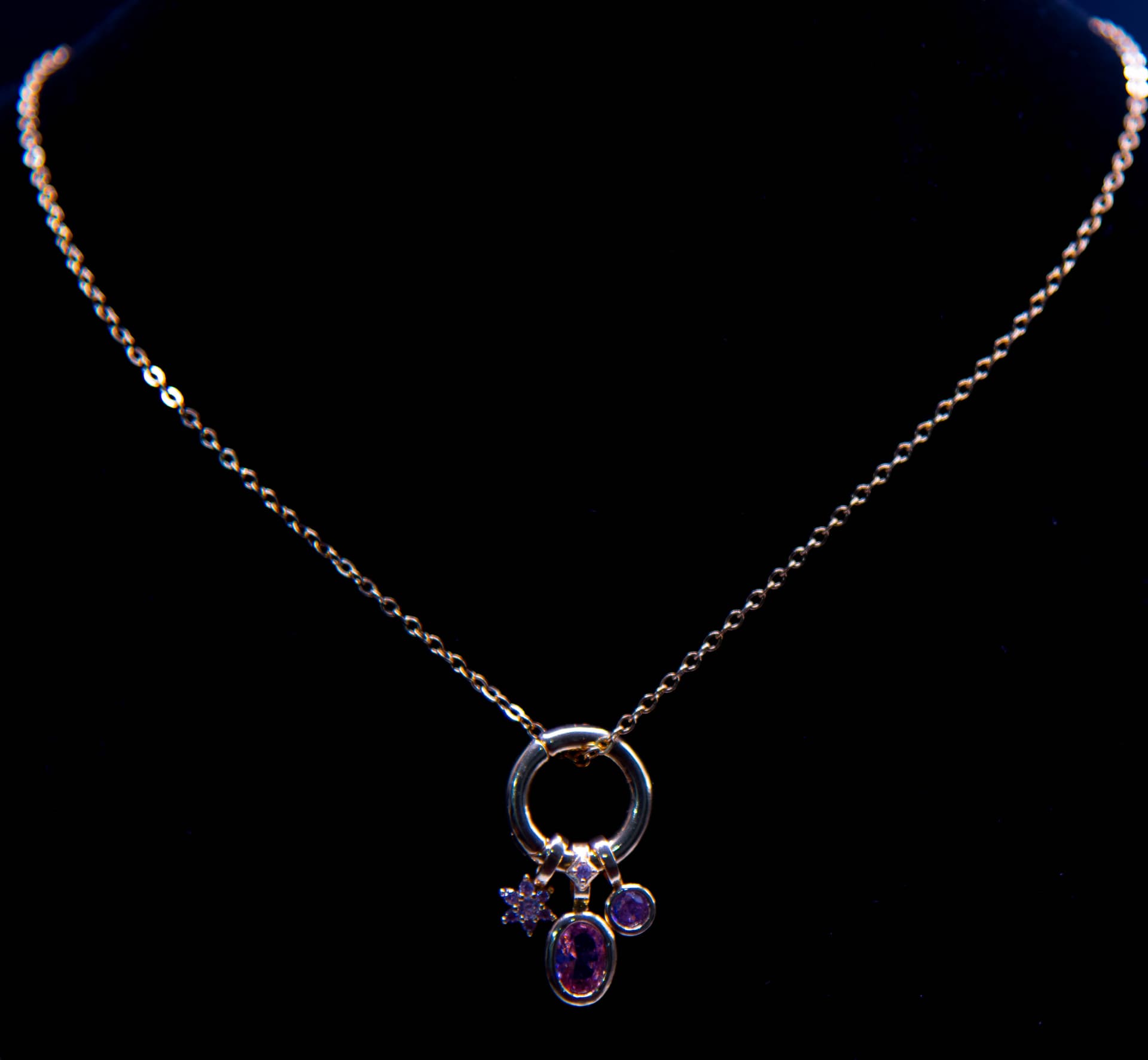 Crystal Pink Birthstone Pendant Necklace Jewelry 18K Gold thumbnail 2
