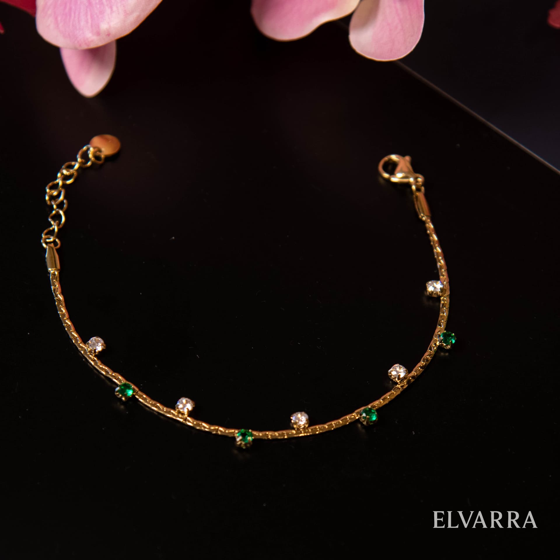 Vintage Luxury Emerald Green Zircon Chain Bracelet thumbnail 3