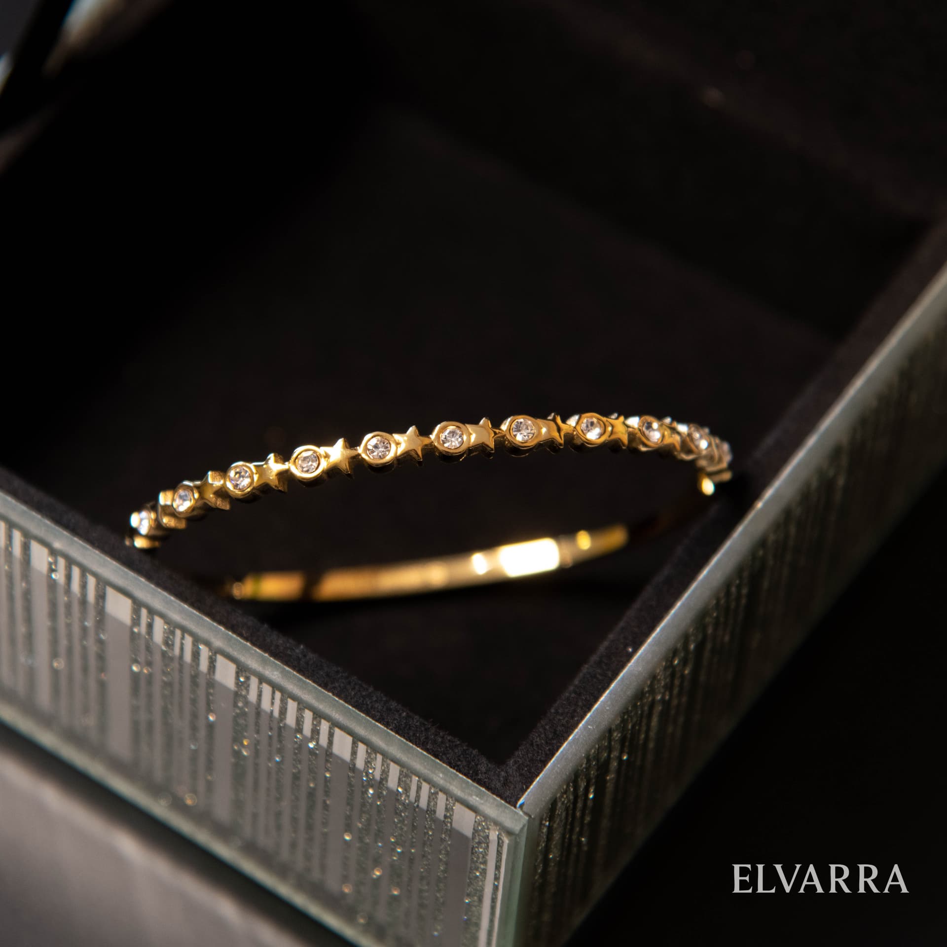 Stainless Steel Gold-color Plated Geometric Trendy Bangle  Interval Zircon size 2.4 (2.25 inch) thumbnail 1