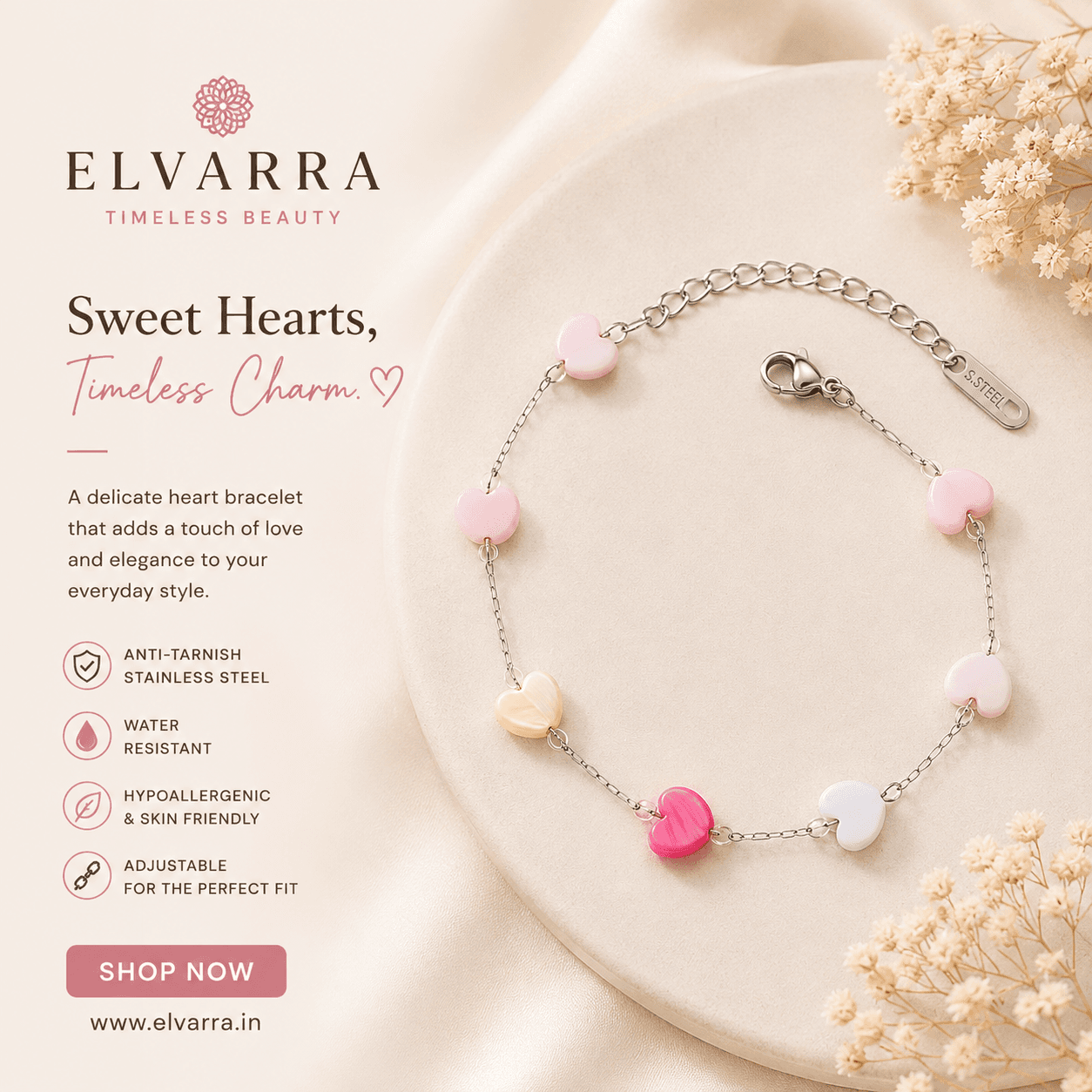 Blush Heart Charm Bracelet thumbnail 2
