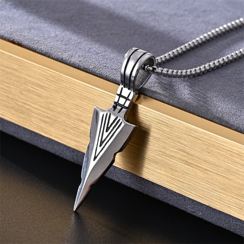 Arrowhead Stainless Steel Pendant Necklace – Minimal Tribal Unisex Jewelry thumbnail 2