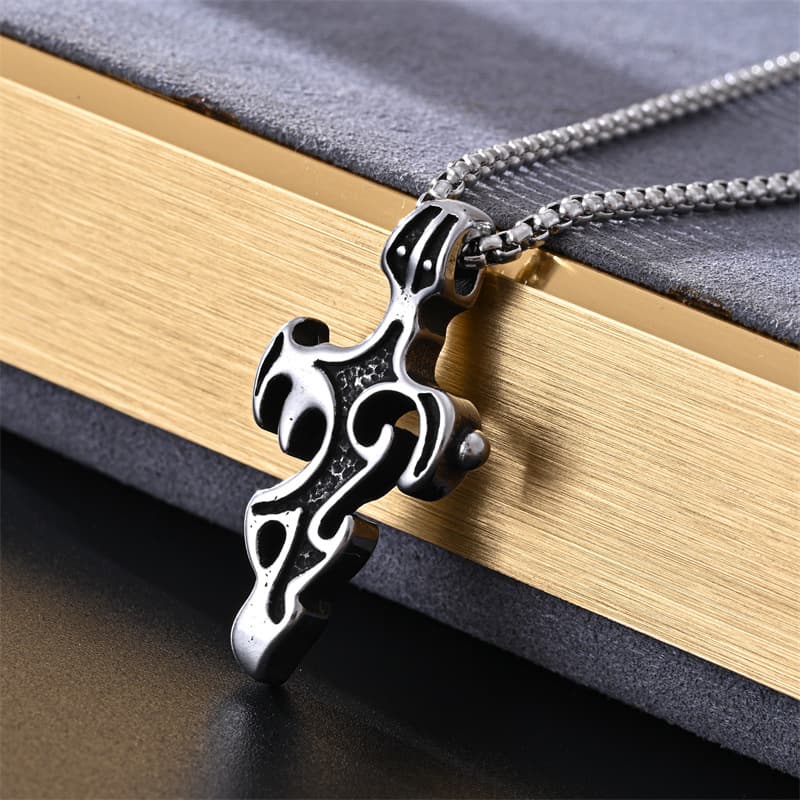 Tribal Cross Stainless Steel Necklace – Gothic Unisex Pendant Jewelry thumbnail 1