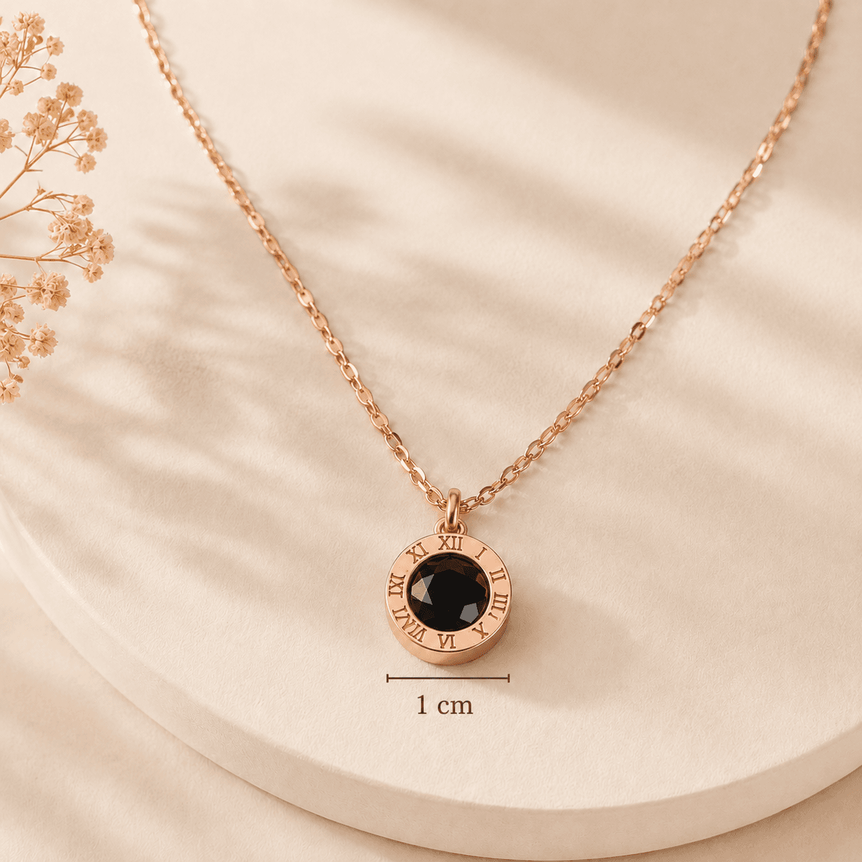 Elvarra Anti-Tarnish Midnight Roman Necklace – Rose Gold Crystal Pendant thumbnail 2