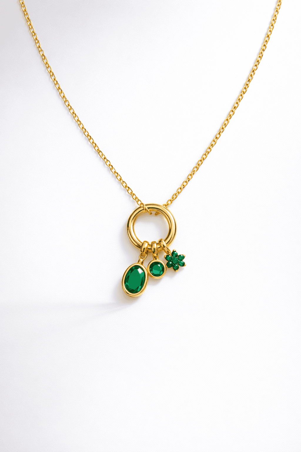 Crystal Emerald Birthstone Pendant Necklace Jewelry 18K Gold thumbnail 2