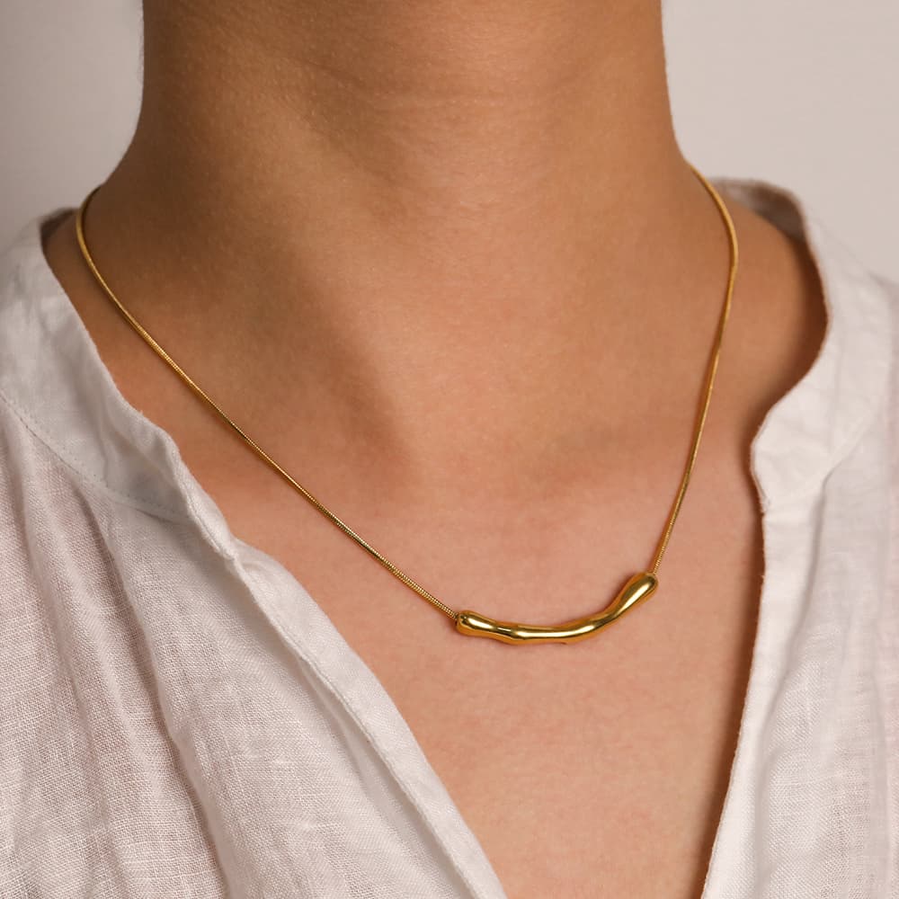 Gold Plated Bamboo Pendant Snake Chain Necklace thumbnail 1