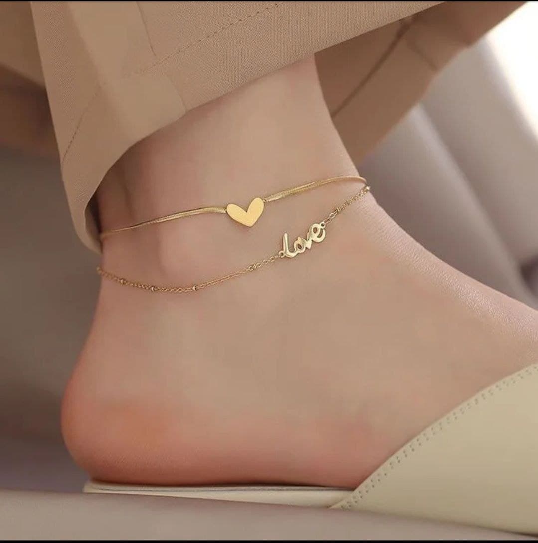 Beach fashion double layer hear and love anklet thumbnail 1