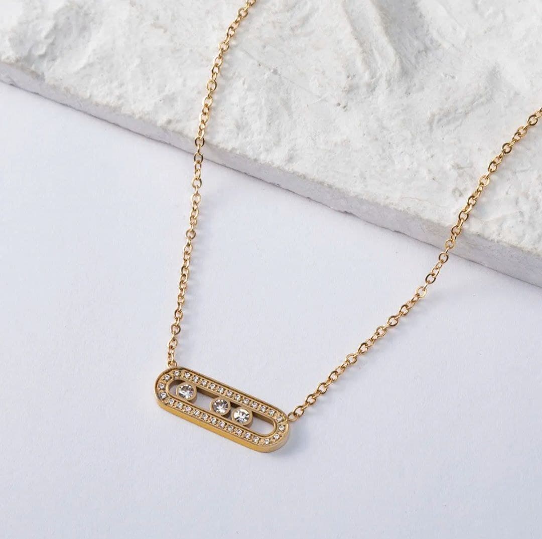 Gold Plated Geometric Stainless Steel Chain Slide Zircon Necklace thumbnail 2