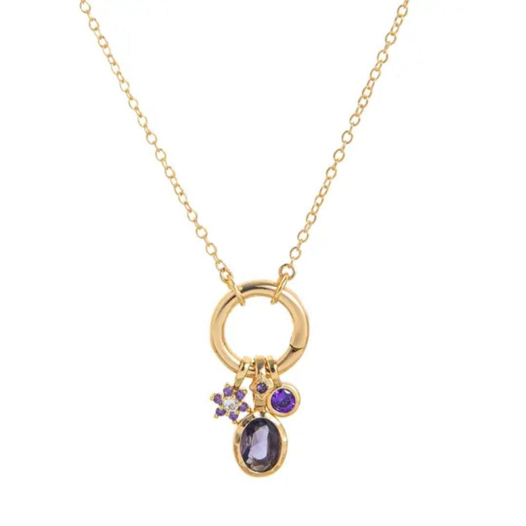Crystal Purple Birthstone Pendant Necklace Jewelry 18K Gold thumbnail 2