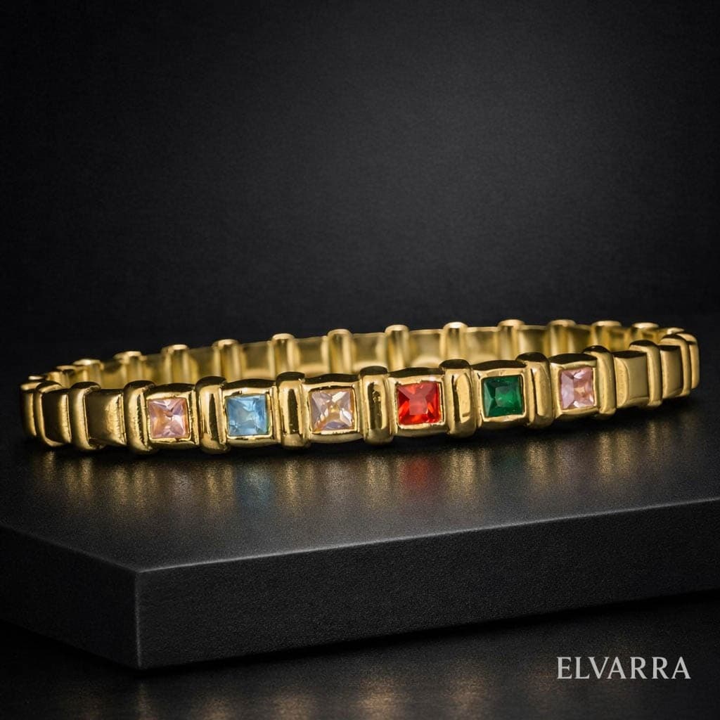 Dazzling Gold Plated Bling Colored Bagutte Zircon Tennis Link Bracelet 2.6 (2.3 inch) thumbnail 2